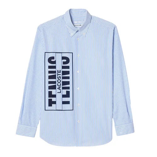 Áo Sơ Mi Nam Lacoste Striped Shirt With Printed Logo CH3551 F6Z Màu Xanh Nhạt Size XS