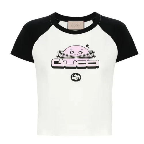 Thời trang Gucci - Áo Thun Nữ Gucci Cotton Jersey Short Sleeved T-Shirt 768183XJF719281 Màu Trắng/Đen Size S - Vua Hàng Hiệu