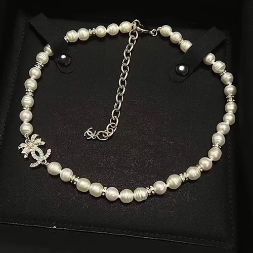Trang sức Dây chuyền - Dây Chuyền Nữ Chanel CC Necklace Choker Màu Trắng - Vua Hàng Hiệu