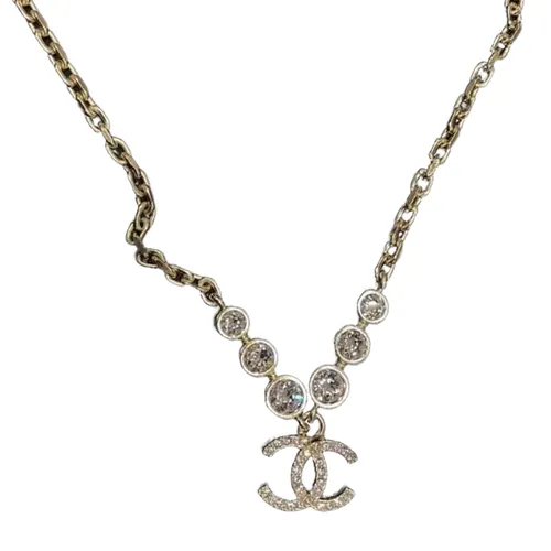 Trang sức - Dây Chuyền Nữ Chanel Pendant Necklace With Rhinestones Màu Vàng Gold - Vua Hàng Hiệu