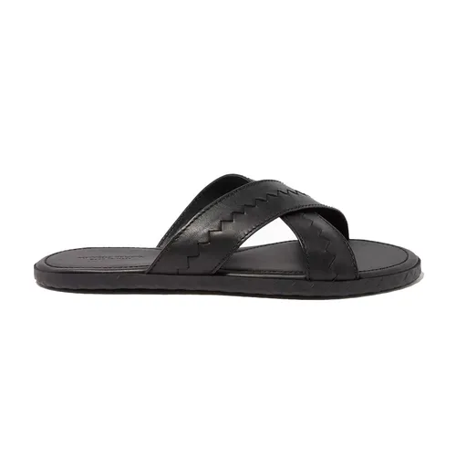 Dép Bottega Veneta - Dép Bottega Veneta Plage Crossover Woven Leather Sandals Màu Đen Size 42 - Vua Hàng Hiệu
