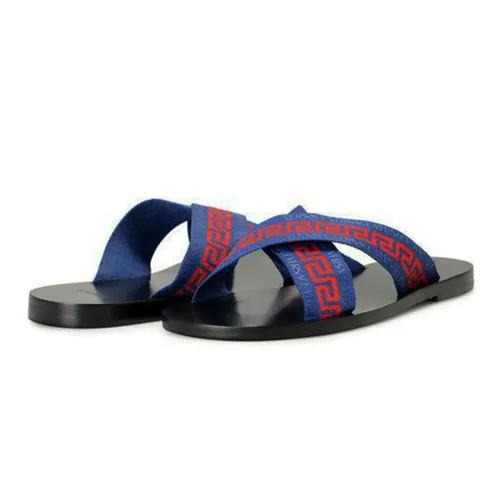 Dép Nam Versace Greca Crisscross Sandals Màu Đen Xanh Size 40