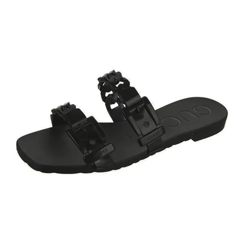 Gucci - Dép Nữ Gucci Wanita High Quality GC Rubber Slides Flat Hitam Màu Đen - Vua Hàng Hiệu
