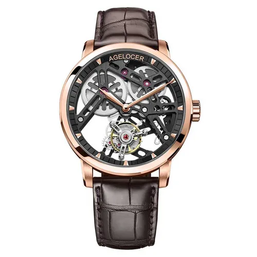 Đồng hồ - Đồng Hồ Nam Agelocer Bosch Tourbillon 9001D2 Màu Đen Nâu - Vua Hàng Hiệu