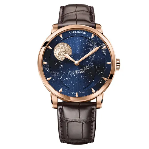 Đồng hồ Thụy Sỹ - Đồng Hồ Nam Agelocer Moon Phases 6404D2 Màu Xanh Phối Vàng Hồng - Vua Hàng Hiệu