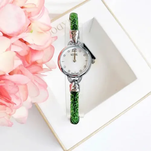 Đồng Hồ Nữ Kemil Swarovski Crystal Bangle Watch KM2401 Màu Xanh Bạc