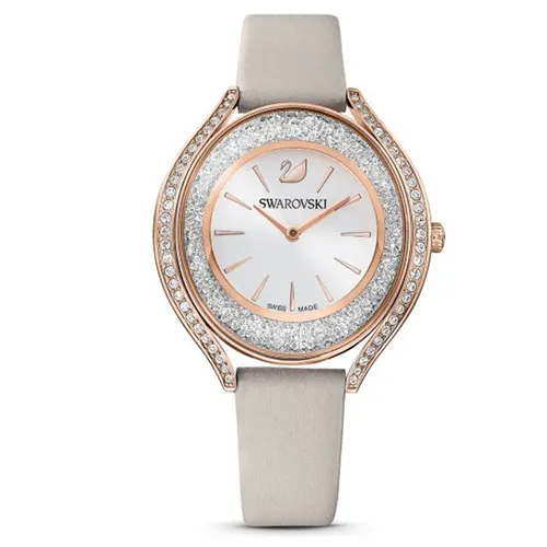 Đồng hồ - Đồng Hồ Nữ Swarovski Crystalline Aura Watch Swiss Made, Leather Strap, Gray Rose Gold-Tone 5519450 Màu Xám/ Vàng Hồng - Vua Hàng Hiệu