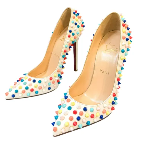 Giày Christian Louboutin - Giày Cao Gót Nữ Christian Louboutin White Leather Pigalle Multicolor Spikes 120 Pumps Màu Trắng Họa Tiết Size 37.5 - Vua Hàng Hiệu