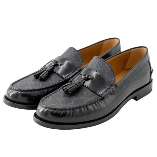 Giày Gucci - Giày Lười Nam Gucci GG Supreme Tassel Moccasin Loafers Leather Black Màu Đen Size 39 - Vua Hàng Hiệu