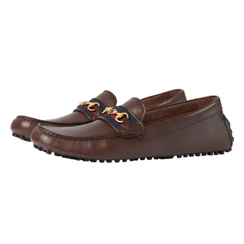Giày Gucci - Giày Lười Nam Gucci Moccasin Driver Horsebit With Web Coaco Leather 624698 1XH10 2160 Màu Nâu Size 5 - Vua Hàng Hiệu