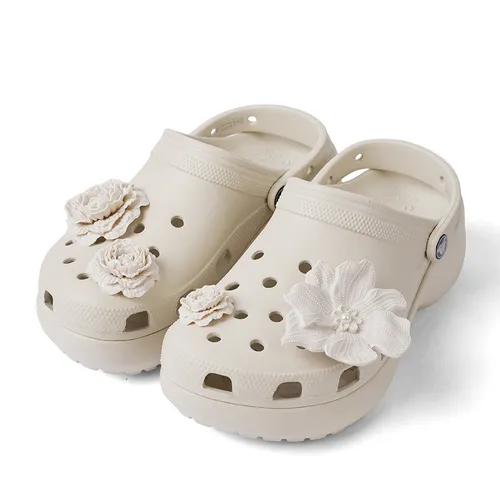 Giày - Giày Nữ Crocs Classic Platform Bouquet Woman Sandal Almond Tint, Lightweight Flexible 360-degree Comfort Màu Kem Size 35 - Vua Hàng Hiệu