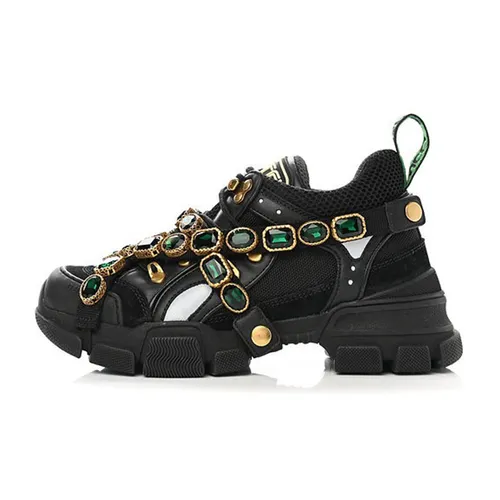 Giày Gucci - Giày Sneaker Nữ Gucci X Sega Mesh Suede Calfskin Cristalli Rimovibili Flashtrek Màu Đen Size 35 - Vua Hàng Hiệu