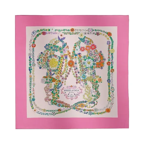 Thời trang Nữ - Khăn Hermès Brides De Gala En Fleurs Scarf 90 Màu Hồng - Vua Hàng Hiệu
