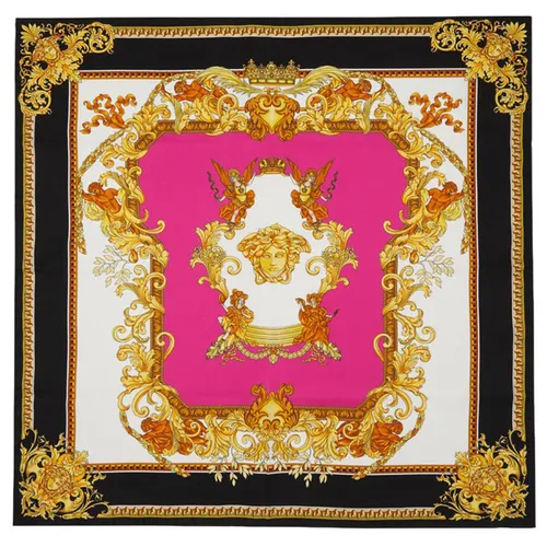 Versace Khăn phụ kiện - Khăn Nữ Versace Jeans Couture Baroque Pattern Print Silk Scarf In Pink/ Black Phối Màu - Vua Hàng Hiệu