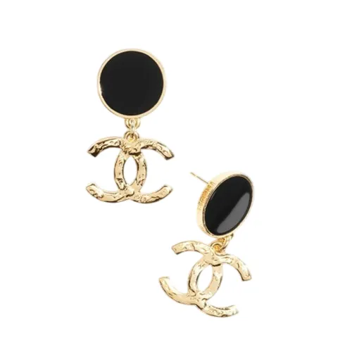 Trang sức Khuyên tai - Khuyên Tai Nữ Chanel CC Logo Earrings Màu Vàng/Đen - Vua Hàng Hiệu