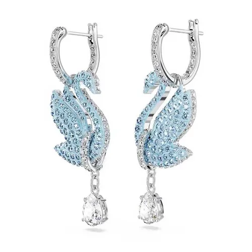 Khuyên Tai Nữ Swarovski Drop Earrings, Swan, Blue, Rhodium Plated 5660593 Màu Bạc Xanh