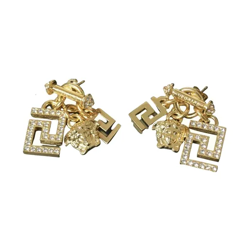 Trang sức Versace - Khuyên Tai Nữ Versace Earring Greca Medusa Logo Binaural Màu Vàng - Vua Hàng Hiệu