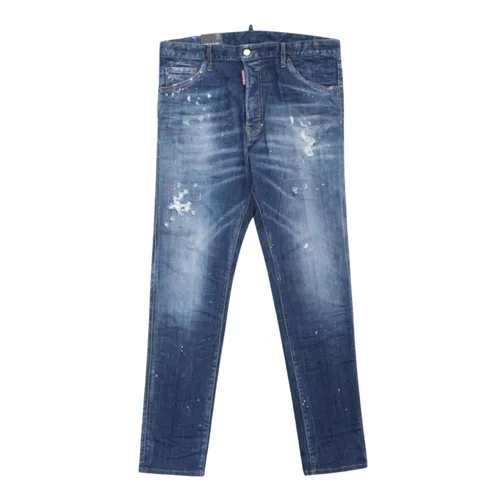 Thời trang DSquared2 Nam - Quần Jean Nam Dsquared2 Button Fly Relax Long Crotch Blue Denim S74LB1330 S30342 470 Màu Xanh Size 46 - Vua Hàng Hiệu