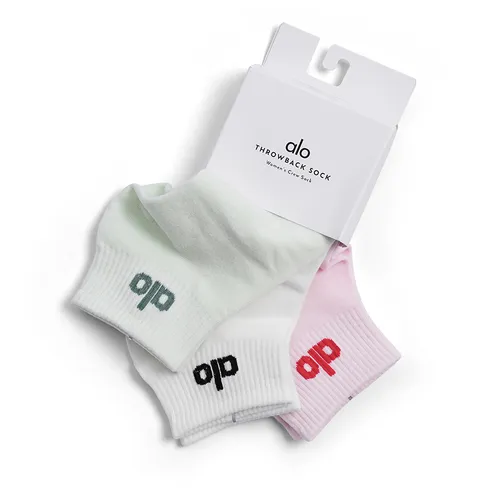 Set 3 Đôi Tất Cổ Cao Alo Yoga Half-Crew Throwback 3 Pair Socks Light Green/White/Pink Freeszie