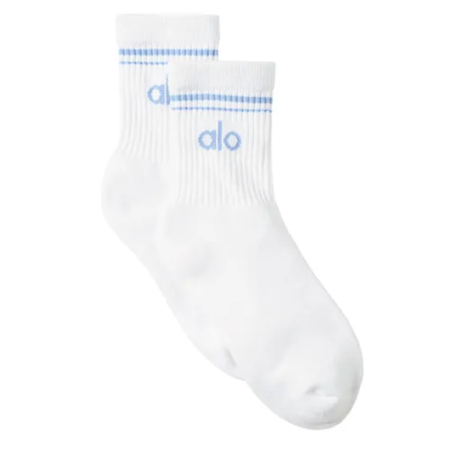 Tất Unisex Alo Yoga Half-Crew Throwback Sock White/Seashell Blue Màu Trắng Xanh Freesize
