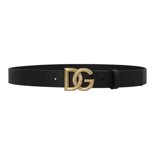 Thắt Lưng Nam Dolce & Gabbana Leather Belt With Gold Logo Buckle Màu Đen - Vàng Size 90