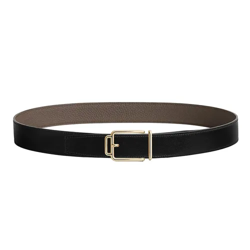 Thắt Lưng Nam Hermès Volte-Face Reversible Belt Buckle & Reversible Leather Strap Noir / Étain 32mm Màu Xám Đen Size 85