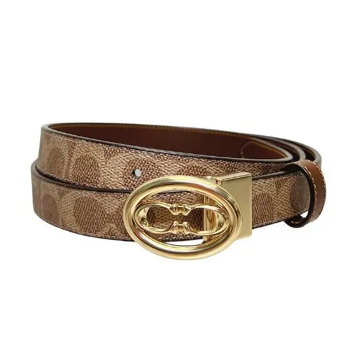 Thắt lưng Coach - Thắt Lưng Nữ Coach Signature Buckle Belt 25mm CZ196 Canvas/ Gold/ Tan/ Brown Màu Nâu Be - Vua Hàng Hiệu