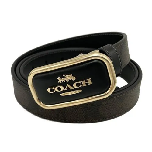 Thắt lưng Coach - Thắt Lưng Nữ Coach Signature Morgan 25mm Belt Canvas Gold/ Brown Black CX052 Màu Đen Nâu - Vua Hàng Hiệu