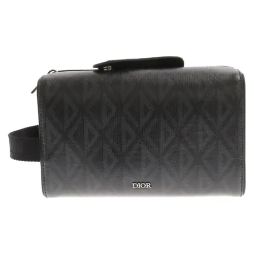 Túi xách Nam - Túi Cầm Tay Nam Dior CD Diamond Canvas Travel Pouch Bag Black 2ADCA418CDP Màu Đen - Vua Hàng Hiệu