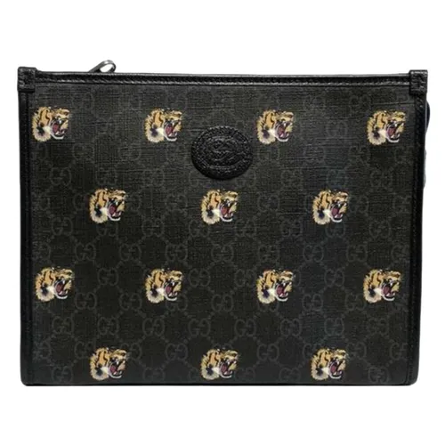 Gucci - Túi Cầm Tay Nam GG Supreme Tiger Print Clutch Bag Black Màu Đen - Vua Hàng Hiệu