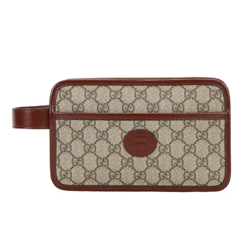 Túi xách - Túi Cầm Tay Nam Gucci Pouch With Interlocking G 625764 92TCG 8561 Màu Xám Nâu - Vua Hàng Hiệu