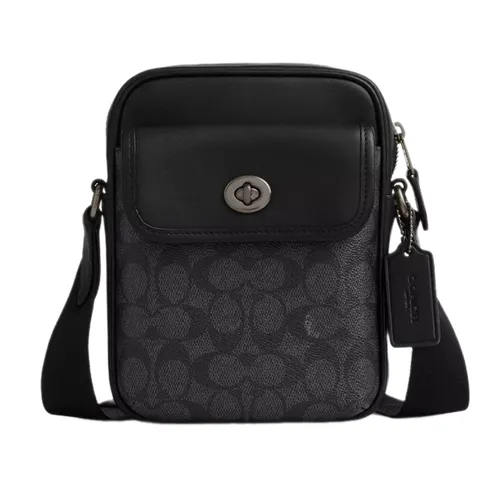 Túi Đeo Chéo Nam Coach Turnlock Crossbody Bag In Signature Canvas CAJ30 Màu Đen - Túi xách - Vua Hàng Hiệu