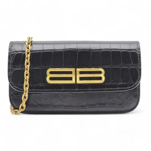 Balenciaga - Túi Đeo Chéo Nữ Balenciaga Gossip Wallet On Chain Woc Bag Croc Embossed Calf Leather Black Màu Đen - Vua Hàng Hiệu