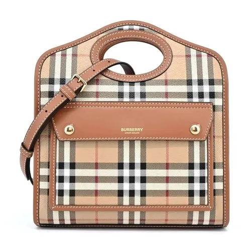 Burberry - Túi Đeo Chéo Nữ Burberry Ladies Briar Brown Check And Leather Mini Pocket Bag 8066166 Màu Nâu Be - Vua Hàng Hiệu