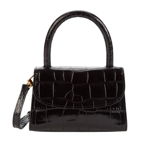 Túi Đeo Chéo Nữ By Far Women's Mini Croco Top Handle Bag Black Màu Đen