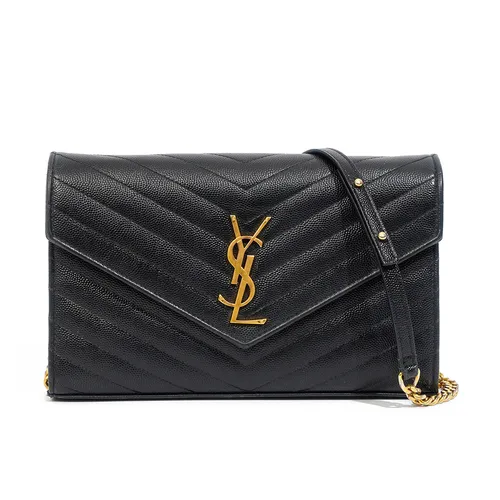 Túi Đeo Chéo Nữ Yves Saint Laurent YSL Envelope Chain Wallet In Grain De Poudre Leather Màu Đen
