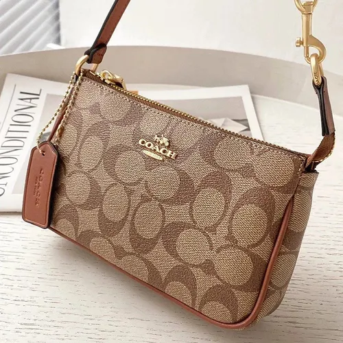 Túi Đeo Vai Nữ Coach Shoulder Bag Nolita 19 In Signature Canva Im/Khaki/Saddle Màu Nâu (Không Kèm Dây Đeo Chéo)