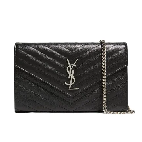 YSL - Túi Đeo Chéo Nữ Yves Saint Laurent YSL Classic Cassandre Chain Wallet In Grain De Poudre Leather Màu Đen - Vua Hàng Hiệu