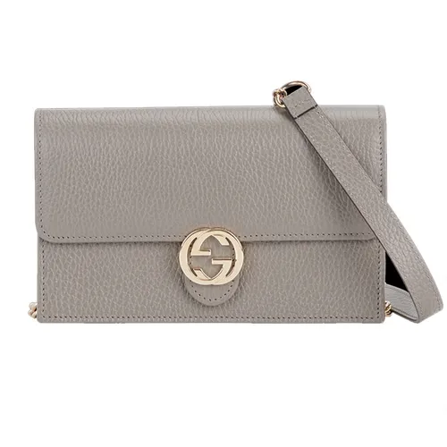 Túi Gucci Grey Pebbled Leather Interlocking G Wallet On Chain Clutch Bag Màu Xám - Túi xách - Vua Hàng Hiệu