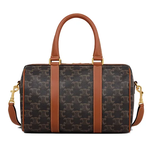 Túi Xách Nữ Celine Medium Boston In Triomphe Canvas And Calfskin Màu Nâu Đen