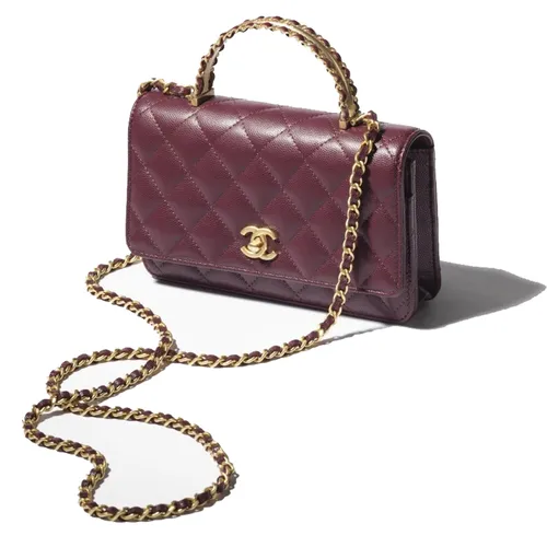 Túi Xách Nữ Chanel 24A Top Handle Chain Wallet Dark Burgundy Màu Đỏ Tía