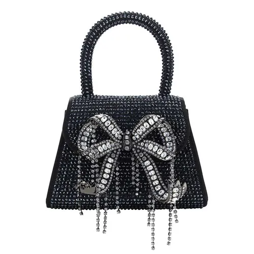 Self-Portrait - Túi Xách Tay Nữ Self-Portrait Rhinestone Micro Bow Handbag Màu Đen - Vua Hàng Hiệu