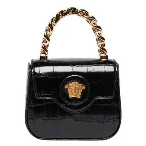 Túi Xách Tay Nữ Versace Small Crocodile Embossed La Medusa Bag 1B00V Black/Gold Màu Đen - Túi xách - Vua Hàng Hiệu