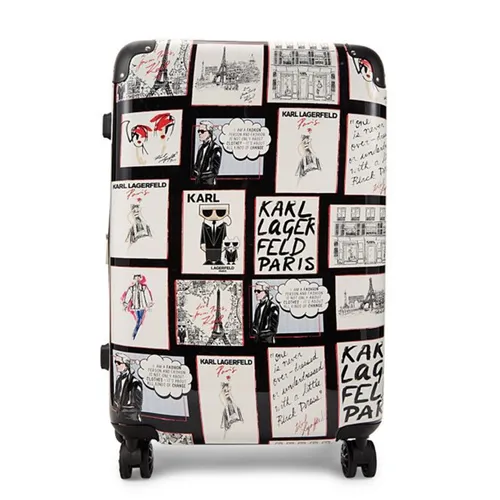 Túi xách - Vali Karl Lagerfeld 24-Inch Sunday Morning Hardside Spinner Suitcase Màu Trắng - Đen - Vua Hàng Hiệu