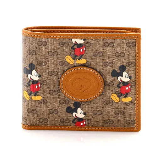 Ví Nam Gucci Disney Mickey Mouse Bifold Wallet Printed Mini GG Coated Canvas Màu Nâu