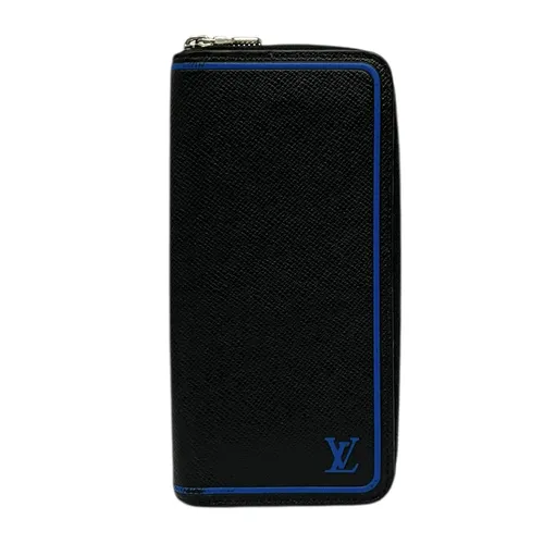 Louis Vuitton - Ví Nam Louis Vuitton LV Vertical Taiga Zippy Bicolour Brazza Wallet Màu Đen Viền Xanh - Vua Hàng Hiệu
