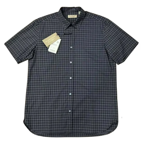 Áo Sơ Mi Nam Burberry Dark Grey Vintage Check Short Sleeves Shirt Màu Xám Kẻ Size M