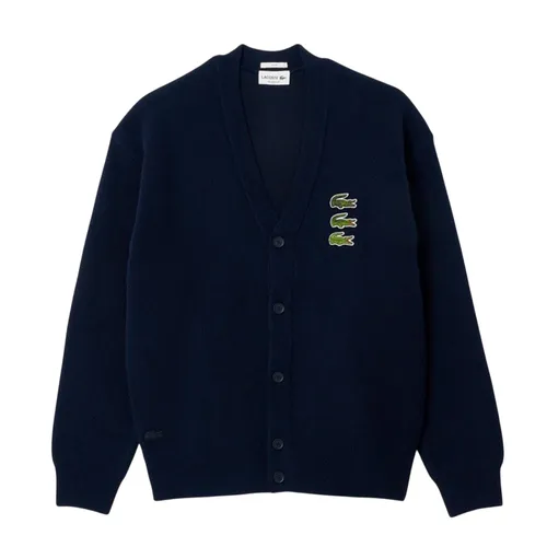 Áo Len Cardigan Unisex Lacoste Timeline Clock V-Neck AH5761 HDE Màu Xanh Navy