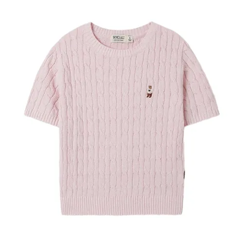 Áo Len Cộc Tay Nữ WHOAU Steve Round Neck Melange Màu Hồng Size S