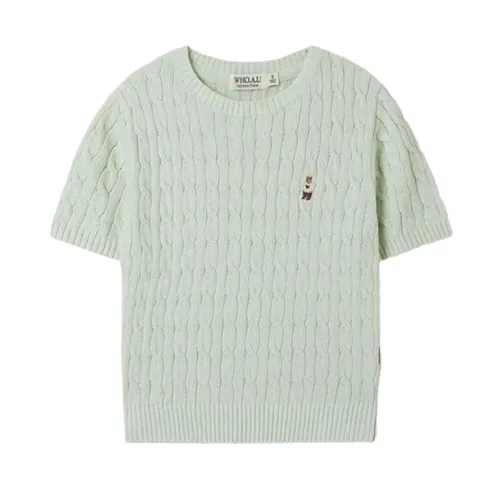 Áo Len Cộc Tay Nữ WHOAU Steve Round Neck Melange Màu Xanh Bạc Hà Size S